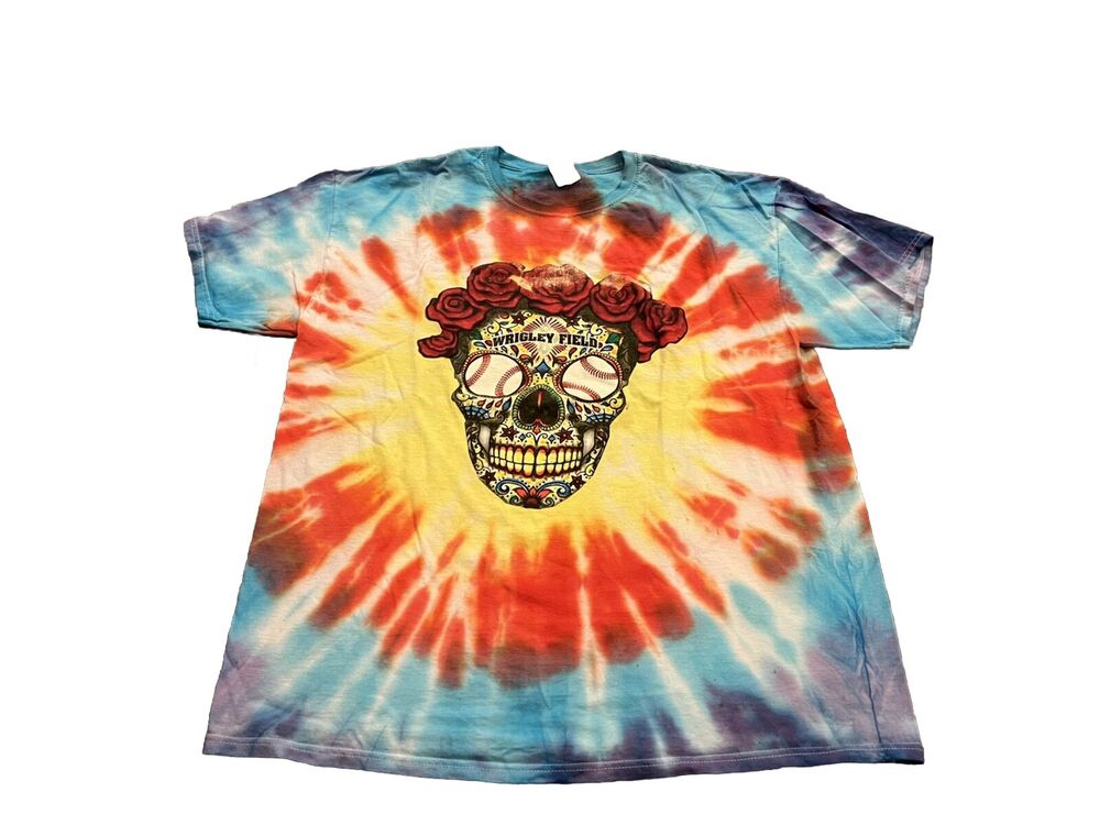 Fruit Of The Loom Mens Wrigley Field Skeleton Baseball Eyes Tie Dye T Shirt XL